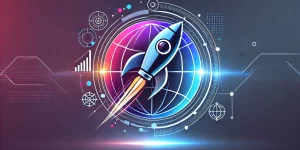 DALL·E 2024-07-18 23.54.37 - A futuristic icon featuring sleek, modern elements such as a streamlined rocket, a digital globe with interconnected lines representing technology, an