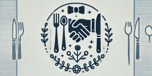 DALL·E 2024-07-19 00.28.36 - Create a simple icon featuring elements of etiquette and good manners. Include symbols like a handshake, a bow, or a set of cutlery (fork and knife) a
